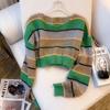 Women Fashion Cropped Sweater Sexy Tops Women Multicolor Striped Loose Pullover Knitted Sweater Fashion Jumper