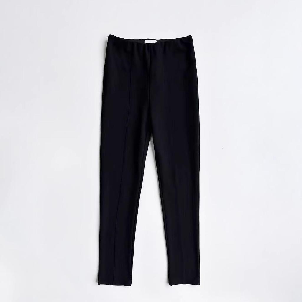 Versatile High-Waist Black Slimming Korean Suit Pants with Center Slit