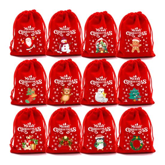 Красные рождественские подарочные мешочки на шнурке, тканевые мешочки для угощений, для карамельных яблок, праздничные подарочные пакеты, принадлежности для класса