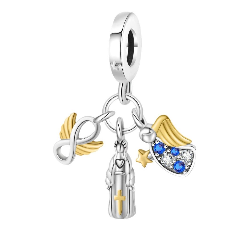 New White Copper Plated 925 Silver Pendant Religious Virgin Angel Three-Piece Diy Jewelry Accessories Bracelet