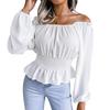 Весенне-осенняя женская блузка с длинным рукавом, сексуальная шифоновая блузка без бретелек с одним вырезом и оборками, топы