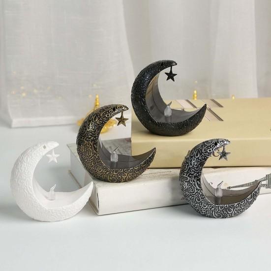 Star Moon Shape Candlestick Candle Lamp EID Ramadan Mubarak Candle Holder Candlestick with LED Light Festive Decoration