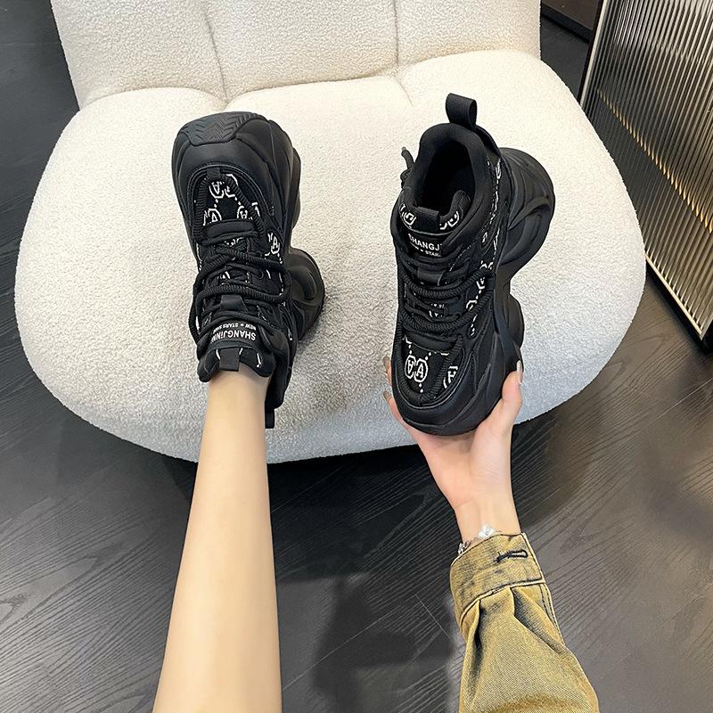 Leather Inner Height Increase 8cm Dad Shoes Women's 2025 Spring and Autumn New Thick-soled Height Increase Versatile Casual Velvet Sports Shoes