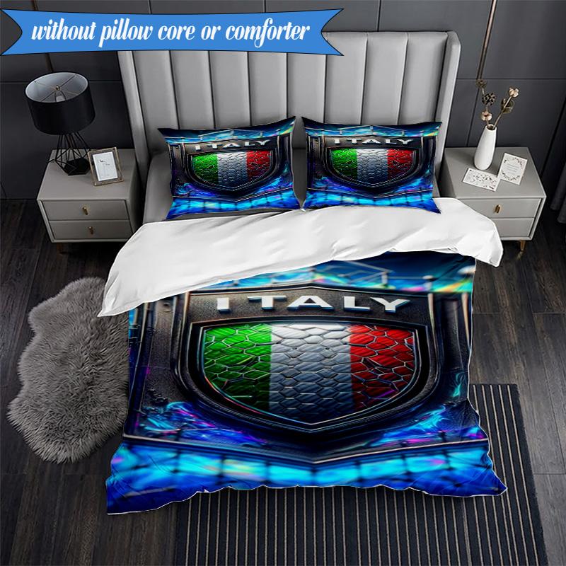 3PCS Italy Football Crest Bedding Set 2D Printing (Includes 1 Duvet Cover + 2 Pillowcases Coreless), Bedroom decor,Fan gift