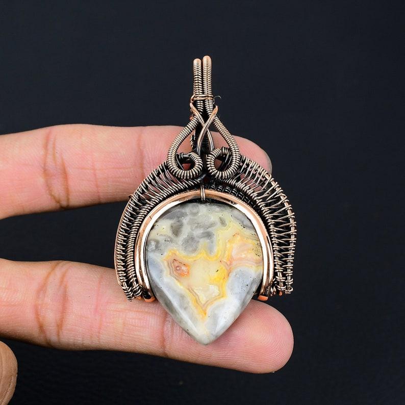 Подвеска Crazy Lace Agate, обернутая медной проволокой, ювелирное изделие, подвеска ручной работы, подвеска из драгоценного камня, ювелирные изделия Laguna Lace Agate, подарки на день рождения