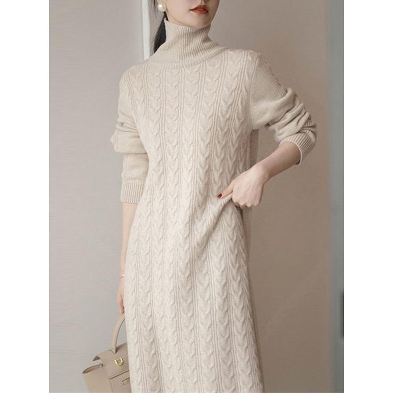 Вязаное платье с высоким воротом и шнуровкой на талии для женского осенне-зимнего сезона, новое, свободное и тонкое, платье-свитер-праймер до колена для женщин