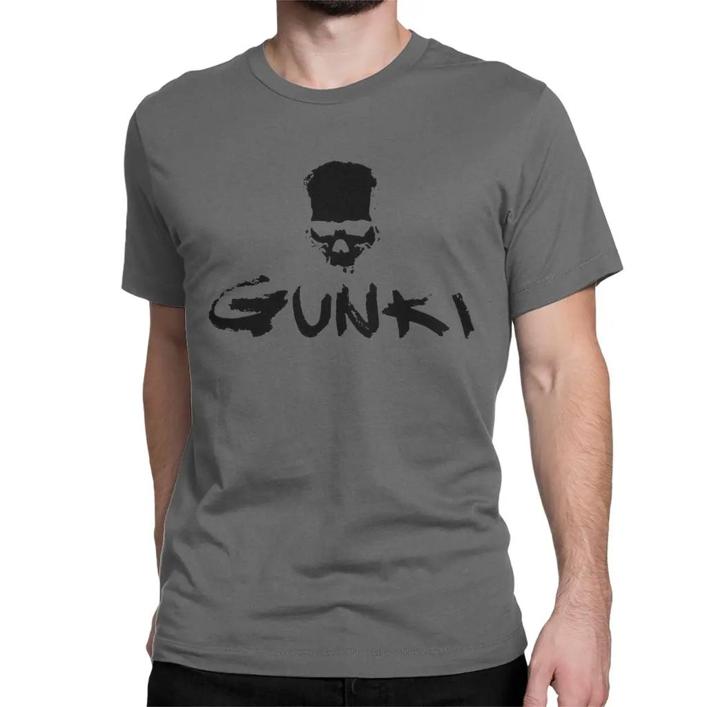 Gunki Funny Tees Short Sleeve Crew Neck T-Shirt Cotton Plus Size Tops Gunki Logo Fishing Angling Skull for Men Women T Shirt