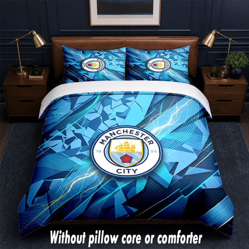 Manchester City Design Bed Bedding Set 1 Duvet Cover + 2 Pillowcases Soft Breathable Household Bed Linens