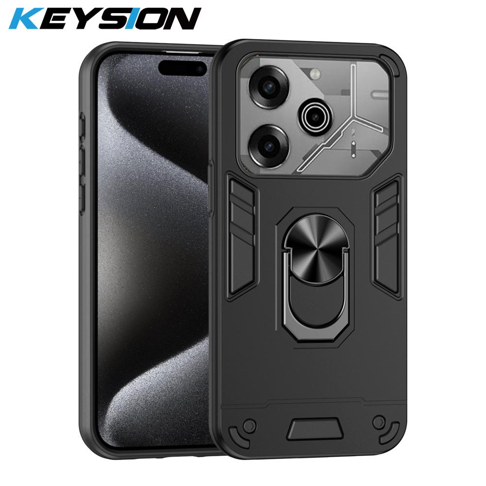 KEYSION Shockproof Armor Case for TECNO Pova 6 Pro 5G Soft Silicone+PC Ring Stand Phone Back Cover for Tecno Pova 6 6 Pro 5G