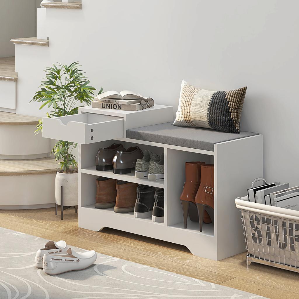 Furniture And Shoe Bench With 1 Drawer And 3 Compartments Capacity For 5 Pairs MDF 76.5L X 30D X 52H Cm