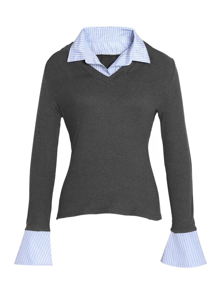 Женская модная рубашка два в одном с длинным рукавом