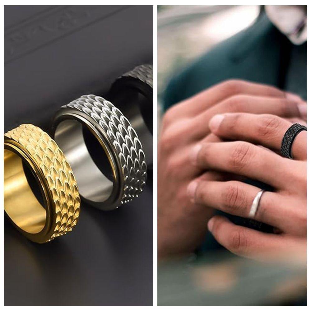 Кольцо серебристого цвета, вращающееся, панк, кольцо-спиннер, чешуя дракона, кольцо от тревоги, для снятия тревоги