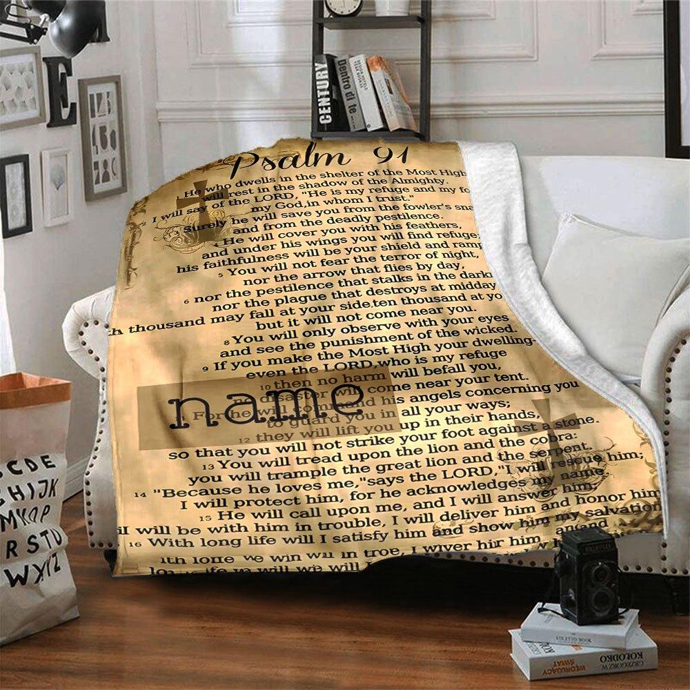 Divine Protection And Faithfulness Cozy Customizable Blanket Personalized Text Comfortable Texture Throw For Sofa Couch Office Bed Picnics Four