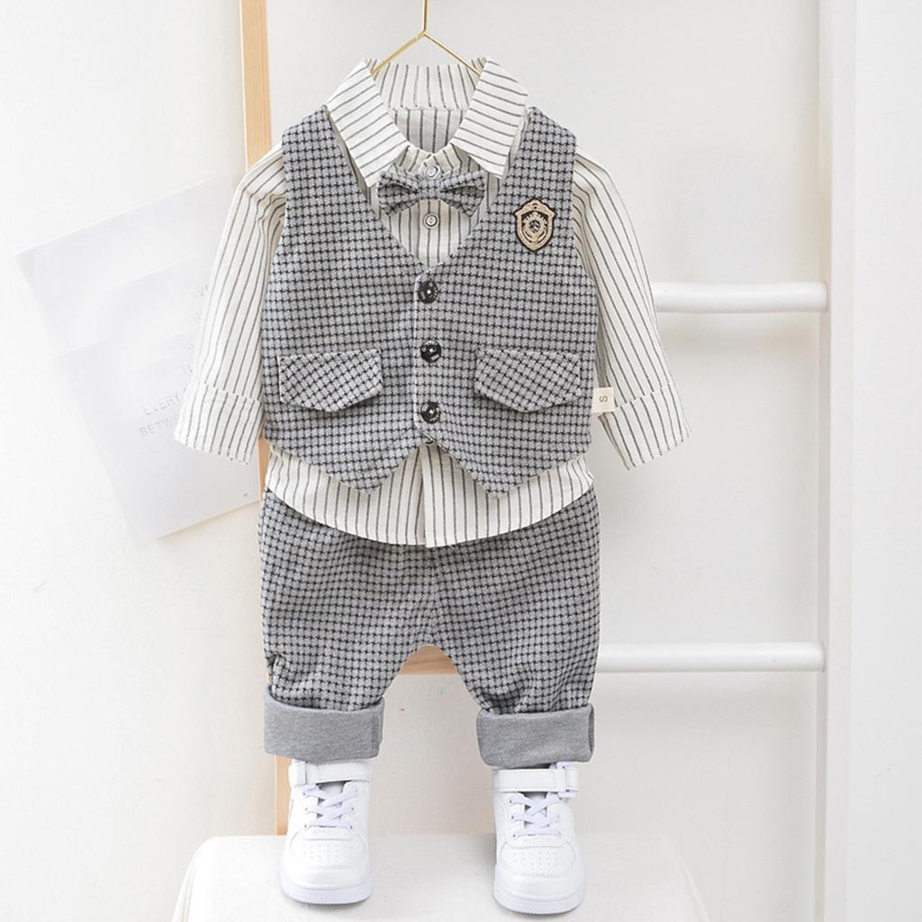 Модный костюм для мальчиков, комплект из трех предметов для новорожденных и детской одежды