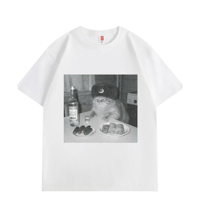 Funny Drunk Feline Meme Graphic T Shirts Unisex Fashion Vintage Short Sleeve Tshirts Summer Casual Loose Tshirt