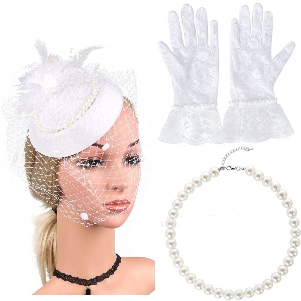 Pearl Vintage Fascinator Hat Exquisite Masquerade Hair Band Retro Bride Headdress Photography