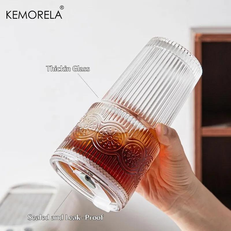 1/2 шт. 600 мл стаканы из стекла с цветочным рисунком, кофейная чашка с крышкой и соломинкой, прозрачные стаканы для питья, кружки для кофе, посуда для напитков