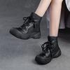Genuine Leather Hollow Out Boots Retro Handmade Round Toe Breathable Women's Thick Soled Shoes