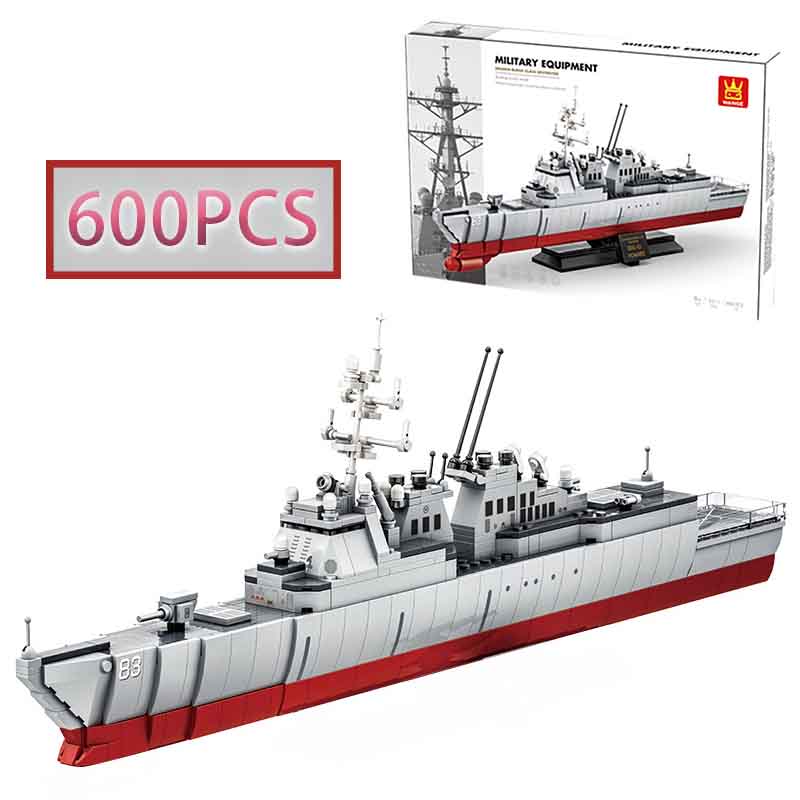 Конструктор 600 деталей, Креативный военный эсминец класса Арли Бёрк, Строительные блоки, Сборка, Сделай сам, Детская развивающая игрушка-головоломка, Подарок