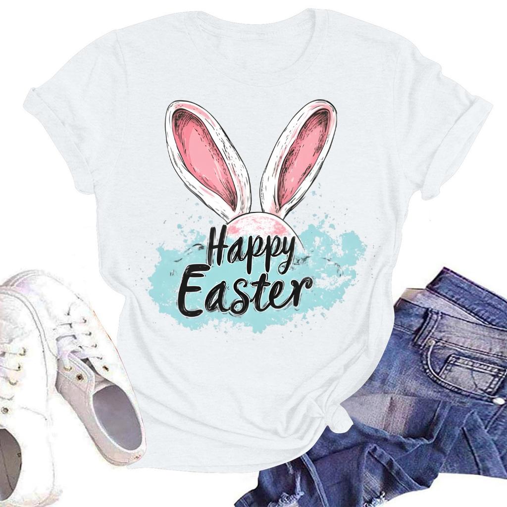 Women's Casual Loose Printed T-shirt Round Neck Pullover Short Sleeved Top