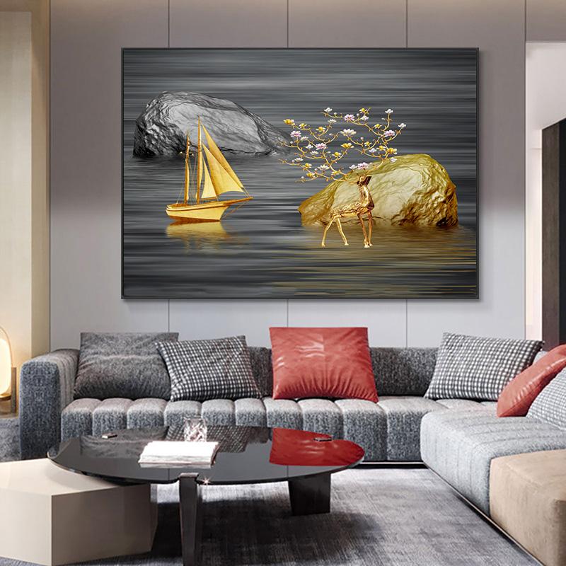 Modern Decoration Canvas Painting Deer And Stone Wall Art Pictures For Living Room Lucky Entrance Posters And Prints Home Decor