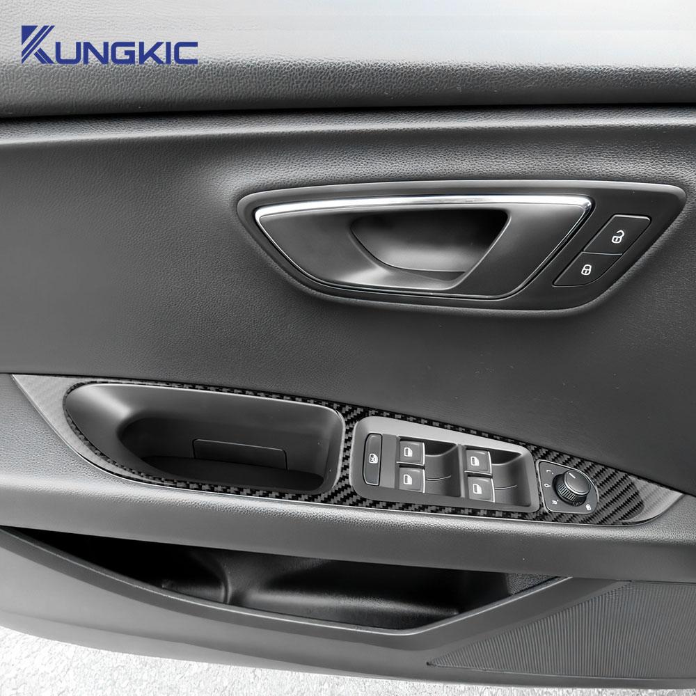 Real Soft Carbon Fiber Sticker For Seat Leon MK3 2013 2014 2015 2016 2017 2018 2019 2020 LHD RHD Car Window Lift Panel Interior okp133