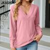 Women's Fashion Casual Summer Spring Solid Color Print V-Neck Pullovers & Long Sleeves