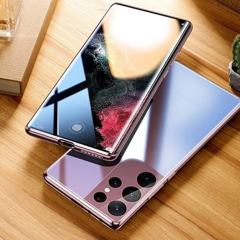 Полный чехол 360 для Samsung Galaxy S25 Ultra S24 FE S23 Plus Двустороннее магнитное притяжение Металлическая закаленная стеклянная крышка для телефона