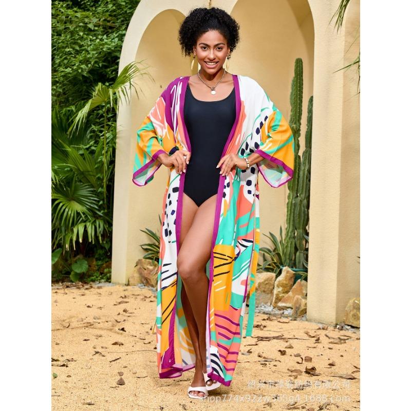 Plus Size Women's Print Beach Holiday Long Cardigan Bikini with Swimsuit Cover Up