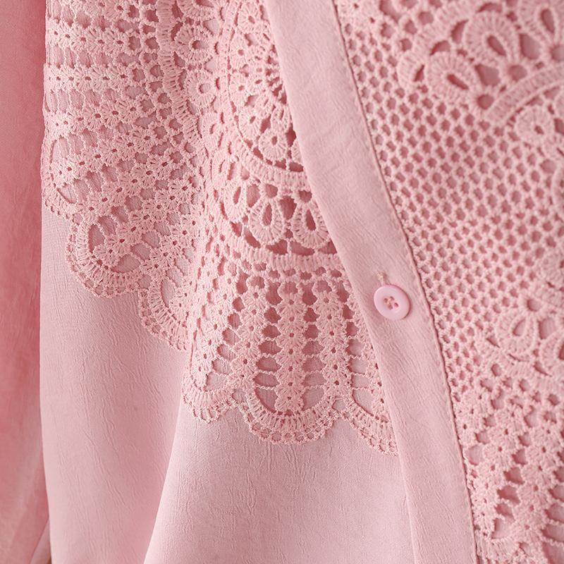 ZANZEA Женская повседневная блузка с отложным воротником, длинным рукавом и кружевной отделкой