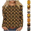 Women's Fashion Casual Long Sleeve Striped Halloween Printed Round Neck Top