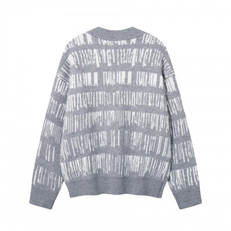 Mens Oversized Knit Sweater Jacquard Letters Long Sleeve Casual Streetwear Fall Winter