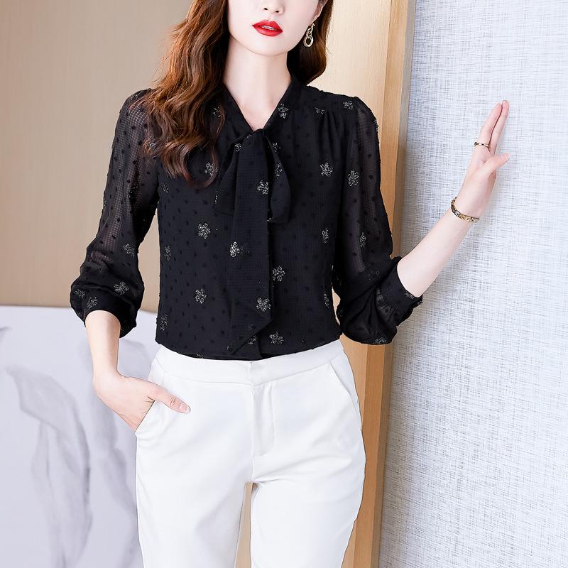 Женская шелковая рубашка с длинными рукавами и бантом из высококачественного модного шелка — коллекция весна-лето 2025
