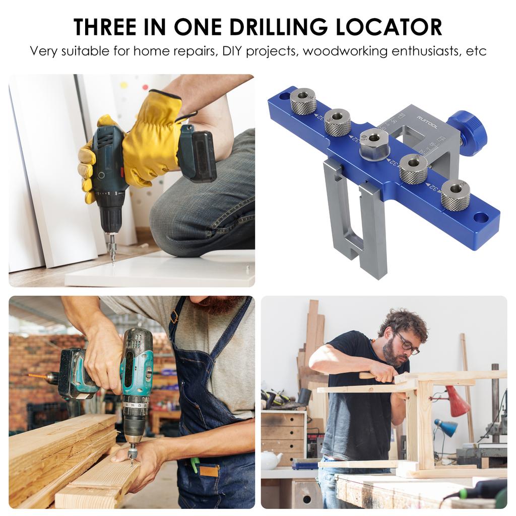 Upgraded Doweling Jig Kit Adjustable Woodworking Punch Locator Aluminum Pocket Hole Jig with 3 Drill Bit for Panel Furniture