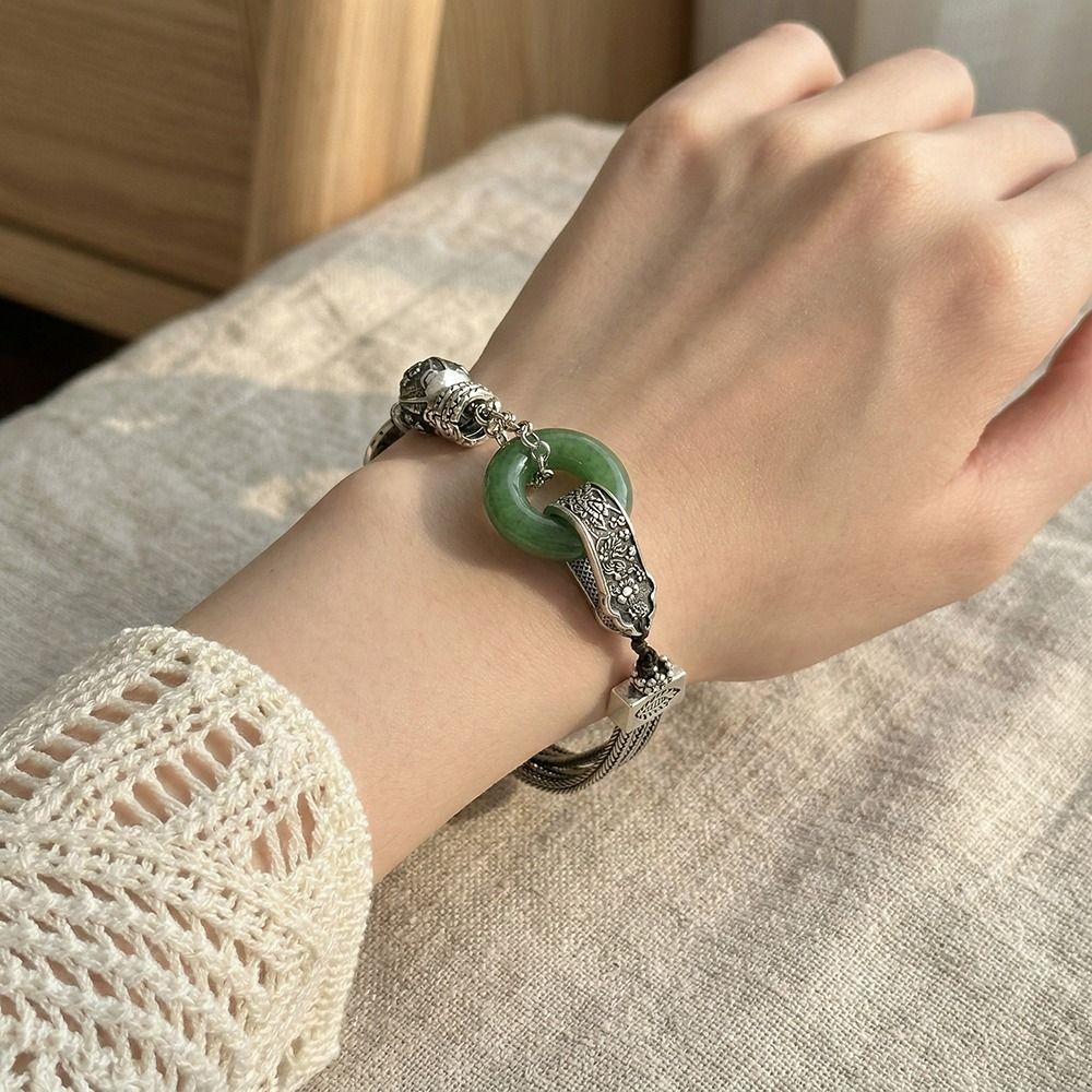 Vintage Retro Beaded Bracelet New Chinese Style Green Bangle Holiday Gifting