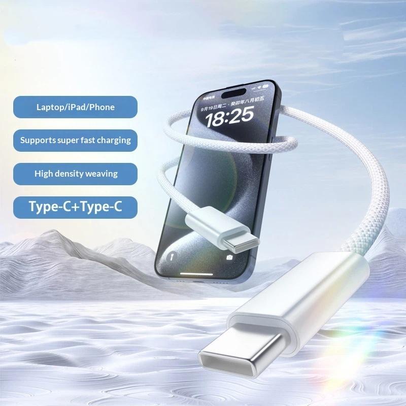 60 Вт Двойной USB-C PD Зарядный кабель для передачи данных Нейлоновая оплетка Прочный шнур для планшета, ноутбука, телефона, автомобильной зарядки