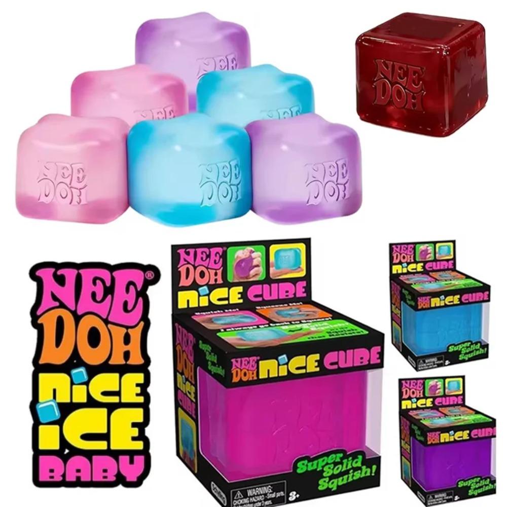 Squishy Nee Doh Nice Cube Super Squeeze Fidget Toy, Translucent Red Stress Relief Squishy Cube, BPAFree Toy for Kids Adults