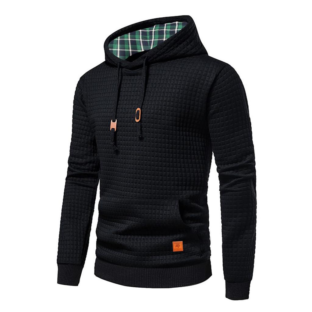 Plaid Hoodie Men Athletic Hooded Sweatshirts  Sweater Slim Fit Long Sleeve Pullover With Pockets Basic Shirt