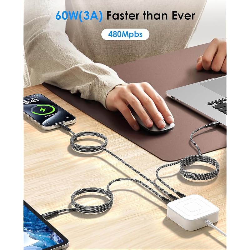 Magtame Usb C Cable Fast Charging Magnetic Attraction Prevents Tangling Type C Cable 60W/PD Compatible Shape Memory Usbc&usbc Cable Metal Connector