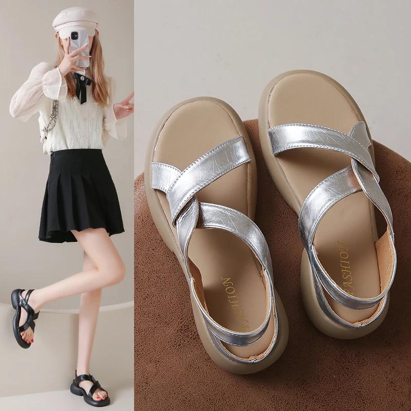 Модные сандалии на платформе женские лето 2024 легкие женские сандалии-клинья с перекрестными ремешками на среднем каблуке сандалии женские нескользящие платформа гладиаторы