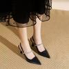 French Style High Aesthetic Black Pointed High Heels with Rhinestones, Slim Heels, Niche Matching Skirts, Single Shoes, Sandals, Women's Black, Summer