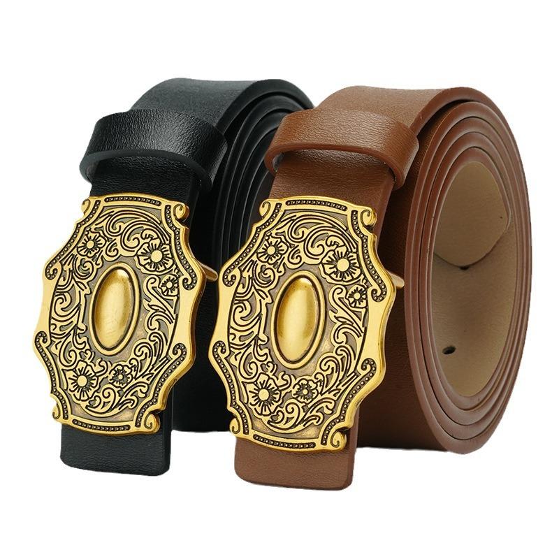 Ретро женский ремень из коровьей кожи с перфорацией, коричневый черный ремень для брюк, натуральная кожа, гладкая пластинчатая пряжка