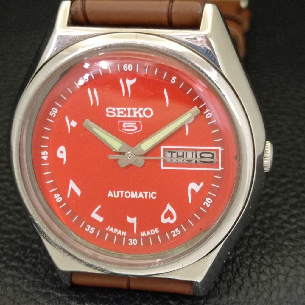 Seiko 5 AUTOMATIC 6309A VINTAGE JAPAN MENS ARABIC RED COLOR DIAL WATCH A701419-5 R206b-a701419
