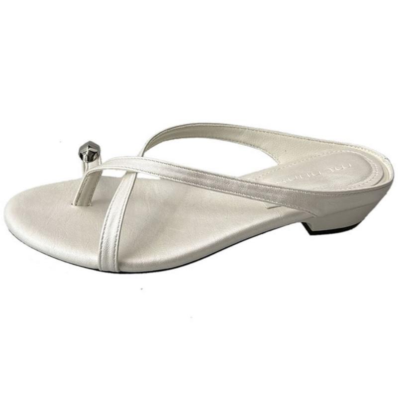 Female Metal Footwear Sandals Shoes 2025 Summer Fashion Shallow Women Sandals Casual Slip On Shoes Retro Trend Flip Flops