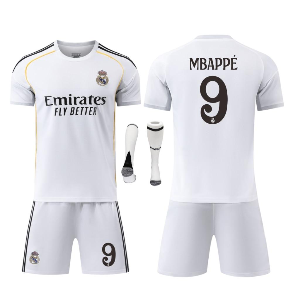 YSHT Real Madrid Mbappe Kids Soccer Jersey White Youth Sportswear