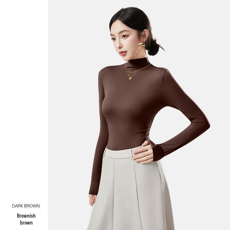 Women's Wool Semi-High Neck Long Sleeve Top - Antibacterial, Slimming, Warm, Versatile for Autumn and Winter