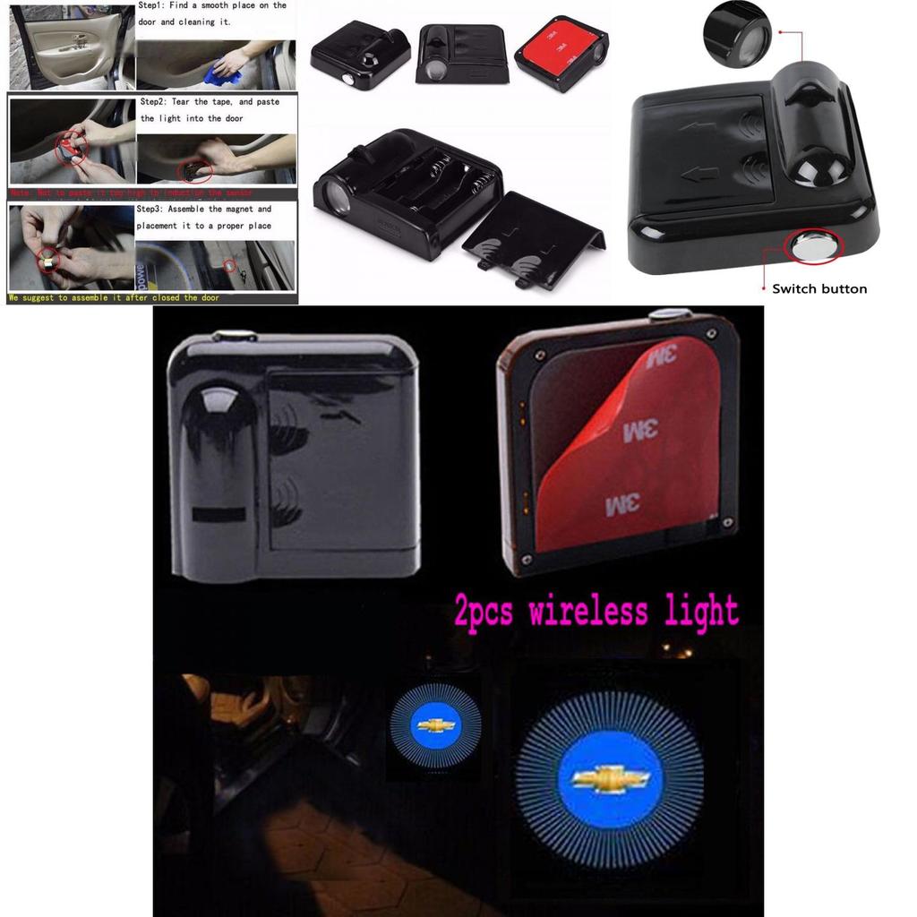 Led 2pc Wireless Courtesy Car Door Step Laser Welcome Ghost Lights For Chevrolet Anchor Bracelet