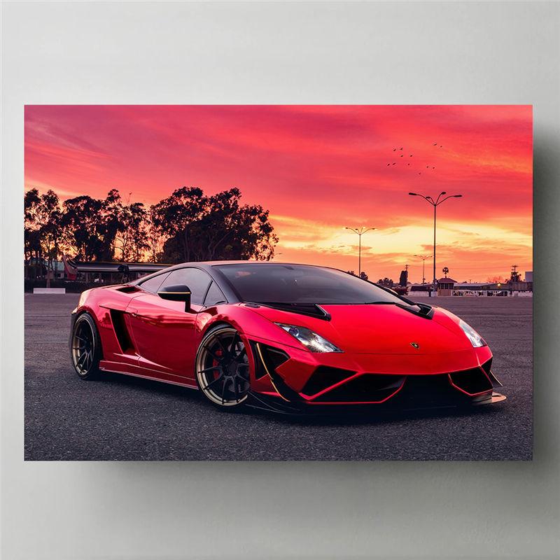 Суперкары, настенная живопись на холсте, Gallardo, красный закат, гоночные автомобили, постеры и принты, фотографии для декора гостиной, без рамы
