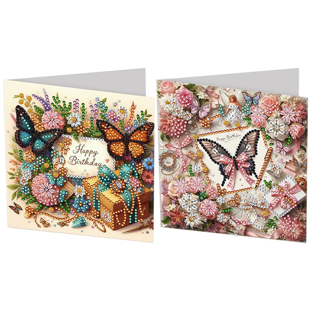 2/6/12Pcs Butterfly and Flower Rhinestone Painting Card Kit Diamond Drawing Card Diamond Daily Wish Card for Family Friends Gift