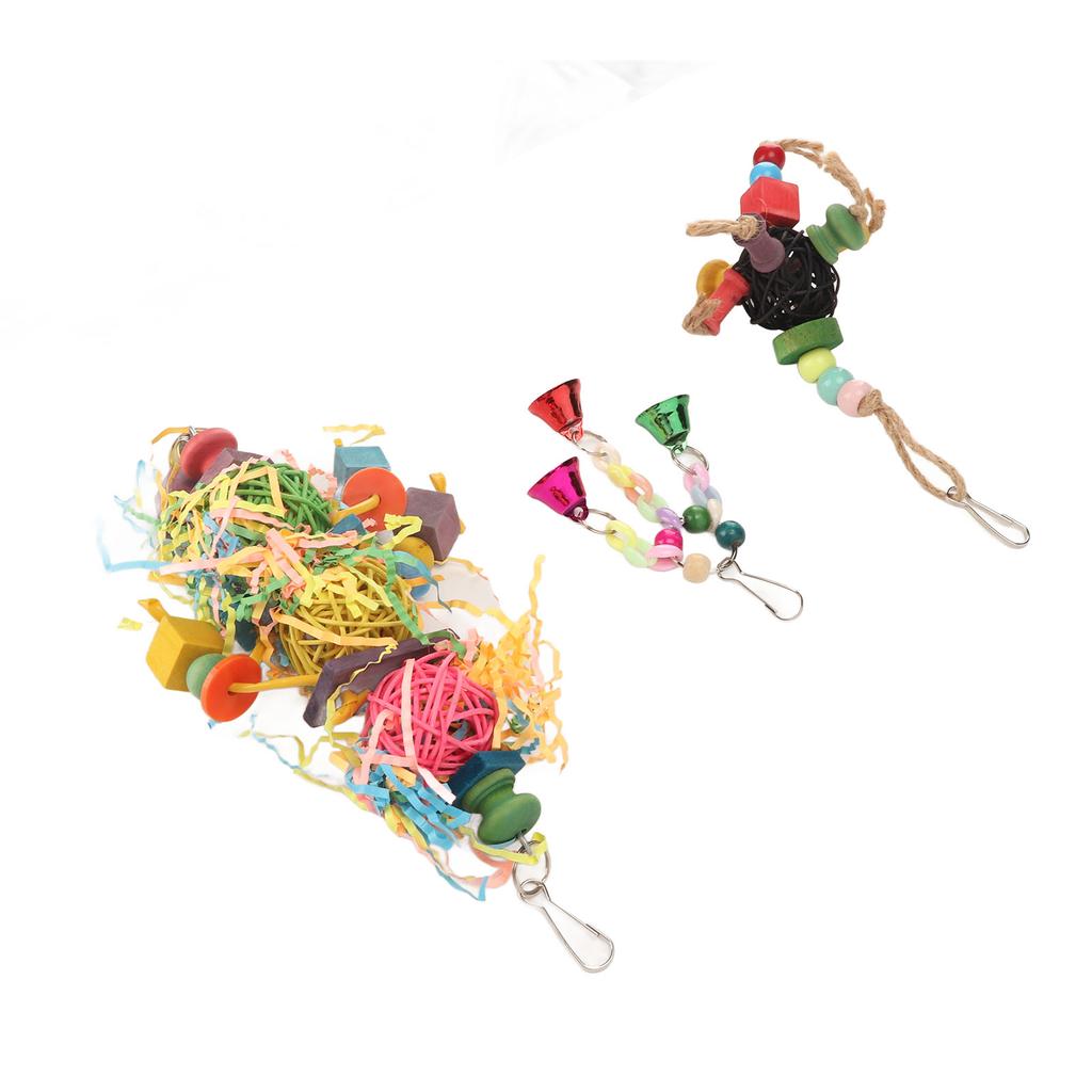 3 шт. Игрушки для измельчения птиц, красочные, снимающие скуку, подвесные жевательные игрушки с колокольчиками для птиц, попугаев